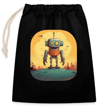Robot - Verschließbarer Geschenkbeutel aus Baumwolle (25x30cm) - Schwarz - Vorne