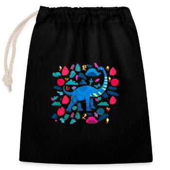 Blue Cartoon Brontosaurus - Closable cotton gift bag (25x30cm) - black - Front