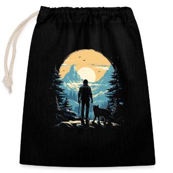 Jeune homme et son loup 2 - Sac cadeau en coton avec cordon (25 x 30 cm) - noir - Devant