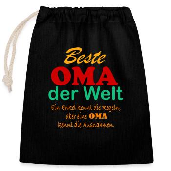 Beste Oma der Welt - Verschließbarer Geschenkbeutel aus Baumwolle (25x30cm) - Schwarz - Vorne