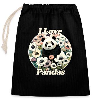 J’aime les pandas - Sac cadeau en coton avec cordon (25 x 30 cm) - noir - Devant