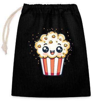 Süßer Popcorn-Charakter - Verschließbarer Geschenkbeutel aus Baumwolle (25x30cm) - Schwarz - Vorne