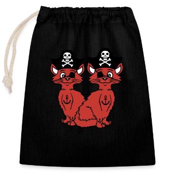 2 Piraten Katzen Säbel Seeräuber Augenklappe Team - Verschließbarer Geschenkbeutel aus Baumwolle (25x30cm) - Schwarz - Vorne