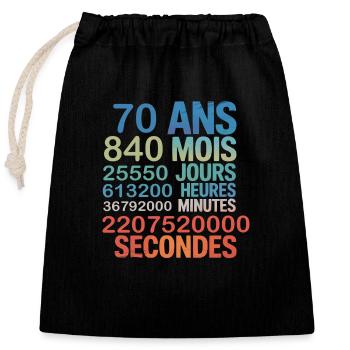 70 Ans – 840 Mois, 25 550 Jours, 2,2 Milliard - Verschließbarer Geschenkbeutel aus Baumwolle (25x30cm) - Schwarz - Vorne
