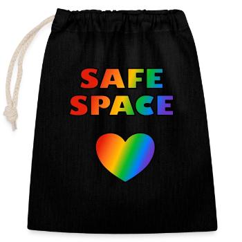 LGBT Safe Space Rainbow Heart - Closable cotton gift bag (25x30cm) - black - Front
