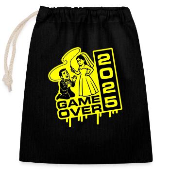 Mariage Game Over 2025 - Sac cadeau en coton avec cordon (25 x 30 cm) - noir - Devant