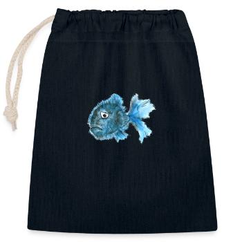poisson triste dépressif bleu sphérique épine - Sac cadeau en coton avec cordon (25 x 30 cm) - bleu marine - Devant