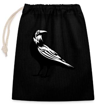 Raven - crow - Closable cotton gift bag (25x30cm) - black - Front