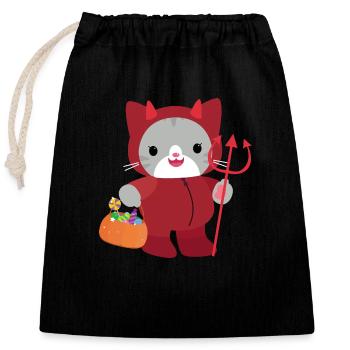 Halloween cat Red Devil. kawai - Closable cotton gift bag (25x30cm) - black - Front