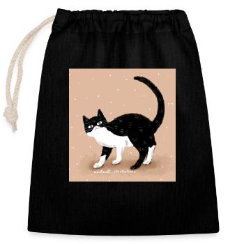 Cat - Closable cotton gift bag (25x30cm) - black - Front