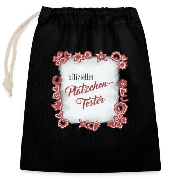 Offizieller Plätzchen Tester - Verschließbarer Geschenkbeutel aus Baumwolle (25x30cm) - Schwarz - Vorne