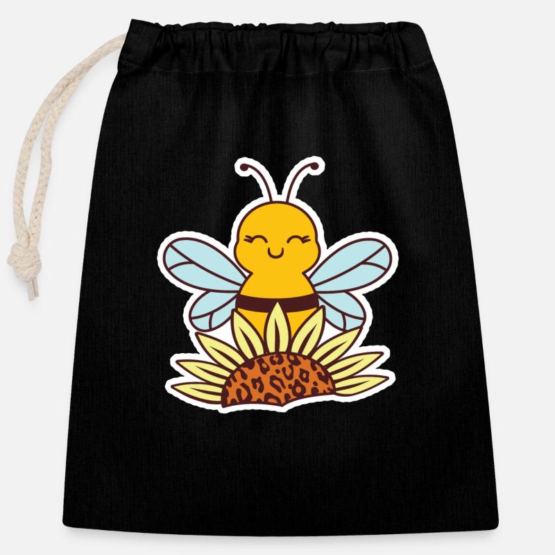 Bee Sticker Bee Bee Wasp - Closable cotton gift bag (25x30cm) - black