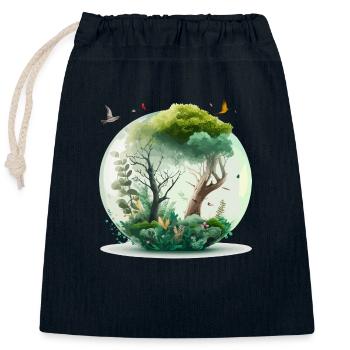 La forêt miniature - Sac cadeau en coton avec cordon (25 x 30 cm) - bleu marine - Devant