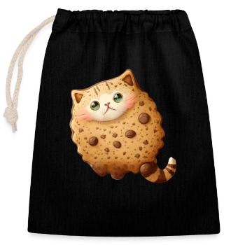 Chat biscuit sucré aux pépites de chocolat et aux noix - Sac cadeau en coton avec cordon (25 x 30 cm) - noir - Devant