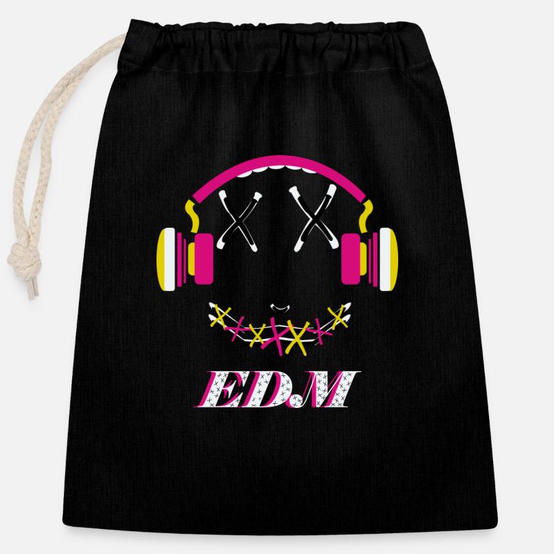 EDM Music, visage coloré avec des écouteurs - Sac cadeau en coton avec cordon (25 x 30 cm) - noir