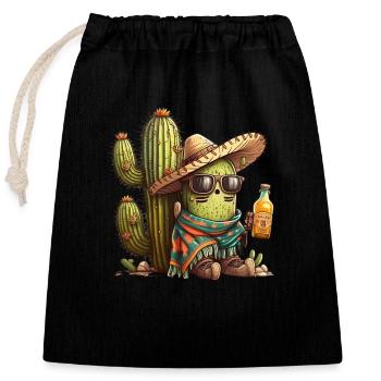 Drôle de cactus avec bière sombrero et lunettes de soleil - Sac cadeau en coton avec cordon (25 x 30 cm) - noir - Devant