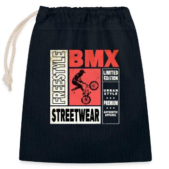 BMX Bike Biker Stunt Trick Freestyle Vintage - Sac cadeau en coton avec cordon (25 x 30 cm) - bleu marine - Devant