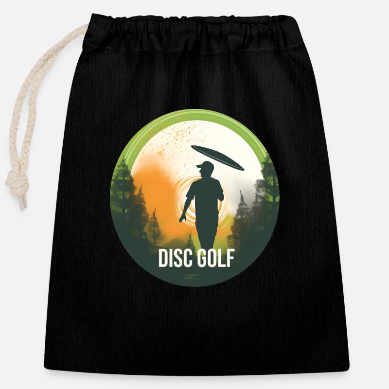 Conception de disc golf - Sac cadeau en coton avec cordon (25 x 30 cm) - noir