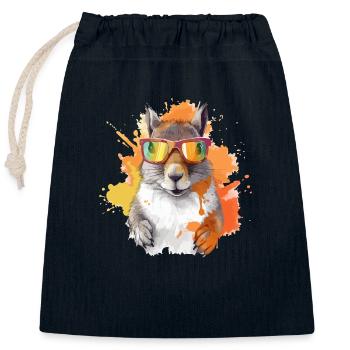 Tom l écureuil à lunettes - Sac cadeau en coton avec cordon (25 x 30 cm) - bleu marine - Devant