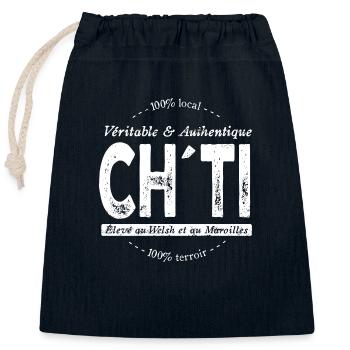 Véritable et authentique Ch'ti - Sac cadeau en coton avec cordon (25 x 30 cm) - bleu marine - Devant