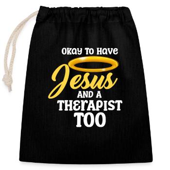It's Okay To Have Jesus And A Therapist Too - Verschließbarer Geschenkbeutel aus Baumwolle (25x30cm) - Schwarz - Vorne