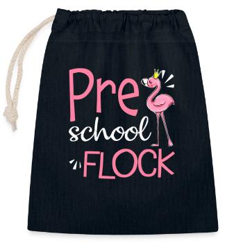 Flamingo Zurück zur Schule Vorschul-Herde - Verschließbarer Geschenkbeutel aus Baumwolle (25x30cm) - Navy - Vorne