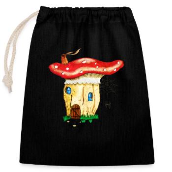 The Mushroom House - Closable cotton gift bag (25x30cm) - black - Front