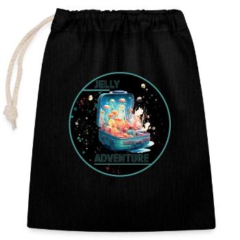 Jelly Adventure - trendy Quallen Print - Verschließbarer Geschenkbeutel aus Baumwolle (25x30cm) - Schwarz - Vorne