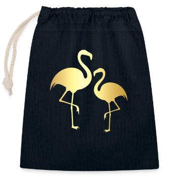 Flamingo doré - Sac cadeau en coton avec cordon (25 x 30 cm) - bleu marine - Devant
