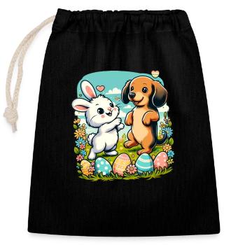 Oster-Hase und Dackel feiern Ostern - Verschließbarer Geschenkbeutel aus Baumwolle (25x30cm) - Schwarz - Vorne