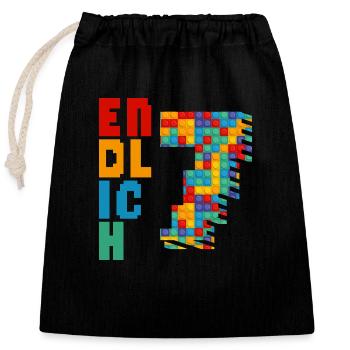 Finally 7 building blocks - Closable cotton gift bag (25x30cm) - black - Front