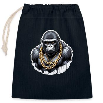 Gorilla mit Goldkette - Verschließbarer Geschenkbeutel aus Baumwolle (25x30cm) - Navy - Vorne