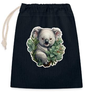 Koala mit Eukalyptus - Verschließbarer Geschenkbeutel aus Baumwolle (25x30cm) - Navy - Vorne