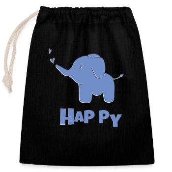 elefant happy - Verschließbarer Geschenkbeutel aus Baumwolle (25x30cm) - Schwarz - Vorne