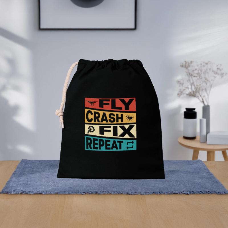 Fly Crash Fix Repeat RC Flight Drone Pilot Closable cotton gift bag (25x30cm)