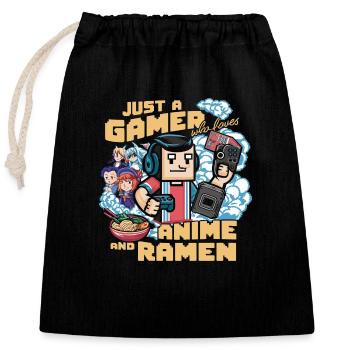 Joueur, amateur d’anime et fan de ramen - Sac cadeau en coton avec cordon (25 x 30 cm) - noir - Devant