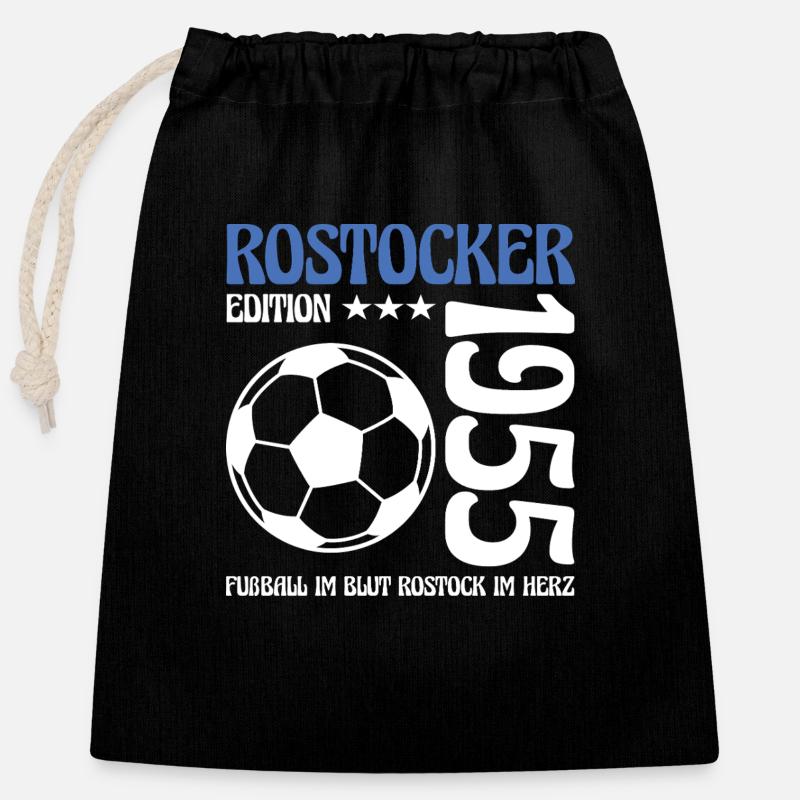 Rostocker Geburtstag 1955 Fußball Geschenk - Verschließbarer Geschenkbeutel aus Baumwolle (25x30cm) - Schwarz