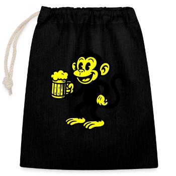 Monkey Beer Drinking - Closable cotton gift bag (25x30cm) - black - Front