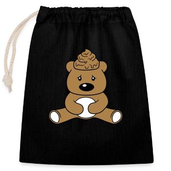 Scheisse Kacke Kopf Kot Haufen Häufchen Teddy Bär - Verschließbarer Geschenkbeutel aus Baumwolle (25x30cm) - Schwarz - Vorne