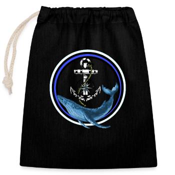 Meeressäuger Fisch Wal Fische Anker maritim - Verschließbarer Geschenkbeutel aus Baumwolle (25x30cm) - Schwarz - Vorne