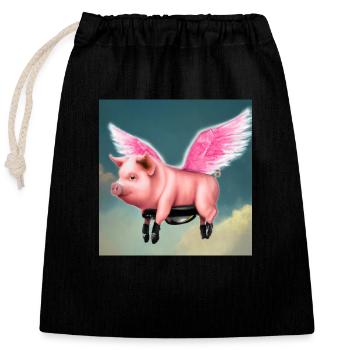 Fliegendes Schwein - Verschließbarer Geschenkbeutel aus Baumwolle (25x30cm) - Schwarz - Vorne