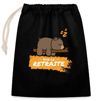 Vive la retraite ! Cadeau humour pour retraité - Sac cadeau en coton avec cordon (25 x 30 cm) - noir - Devant
