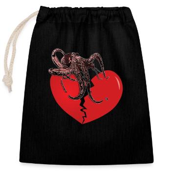 Octopus tient le cœur brisé ensemble cadeau - Sac cadeau en coton avec cordon (25 x 30 cm) - noir - Devant