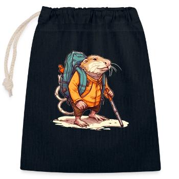 Rat-taupe équipé comme un randonneur professionnel - Sac cadeau en coton avec cordon (25 x 30 cm) - bleu marine - Devant