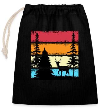 Wald shinrin yoku Waldmeditation retro Hirsch - Verschließbarer Geschenkbeutel aus Baumwolle (25x30cm) - Schwarz - Vorne
