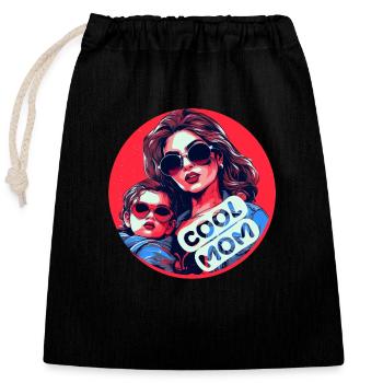 Maman cool - Sac cadeau en coton avec cordon (25 x 30 cm) - noir - Devant