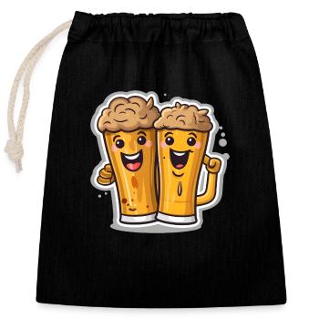 2 Bierglas-Kumpels - Verschließbarer Geschenkbeutel aus Baumwolle (25x30cm) - Schwarz - Vorne