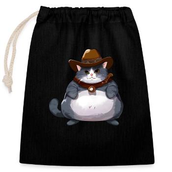 Gros chat cowboy - Sac cadeau en coton avec cordon (25 x 30 cm) - noir - Devant