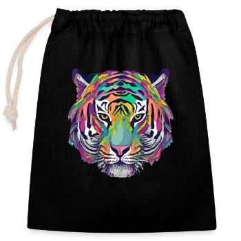 Tiger Kopf Graphic Tee Illustration Art Comic - Verschließbarer Geschenkbeutel aus Baumwolle (25x30cm) - Schwarz - Vorne