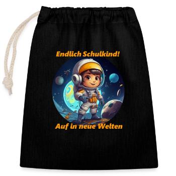 Erster Schultag Astronaut Design - Verschließbarer Geschenkbeutel aus Baumwolle (25x30cm) - Schwarz - Vorne